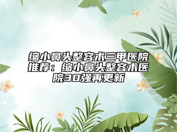 缩小鼻头整容术三甲医院推荐：缩小鼻头整容术医院30强再更新