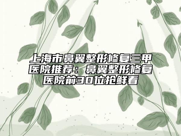上海市鼻翼整形修复三甲医院推荐：鼻翼整形修复医院前30位抢鲜看