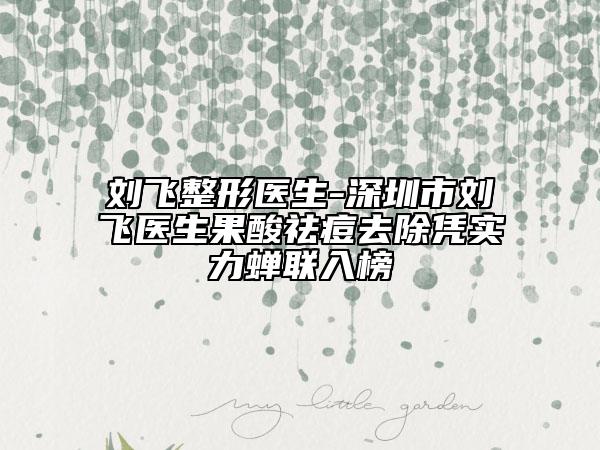 刘飞整形医生-深圳市刘飞医生果酸祛痘去除凭实力蝉联入榜