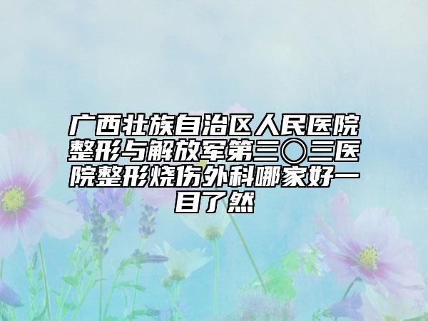 广西壮族自治区人民医院整形与解放军第三〇三医院整形烧伤外科哪家好一目了然