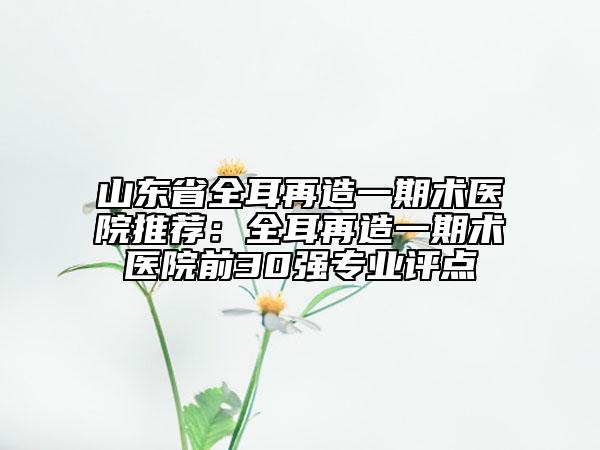 山东省全耳再造一期术医院推荐：全耳再造一期术医院前30强专业评点