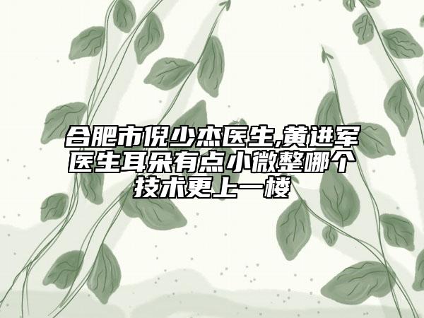 合肥市倪少杰医生,黄进军医生耳朵有点小微整哪个技术更上一楼