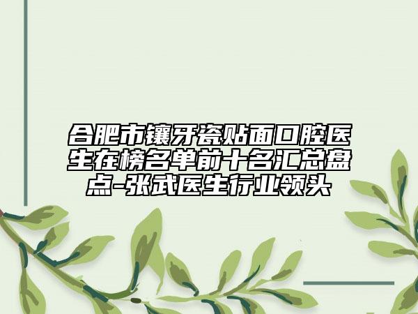 合肥市镶牙瓷贴面口腔医生在榜名单前十名汇总盘点-张武医生行业领头
