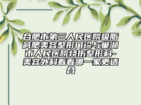 合肥市第三人民医院吸脂减肥美容整形门诊与巢湖市人民医院烧伤整形科-美容外科看看哪一家更适合