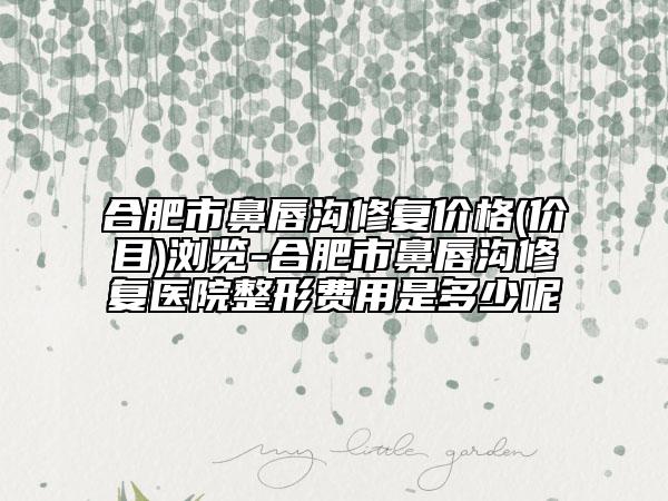 合肥市鼻唇沟修复价格(价目)浏览-合肥市鼻唇沟修复医院整形费用是多少呢