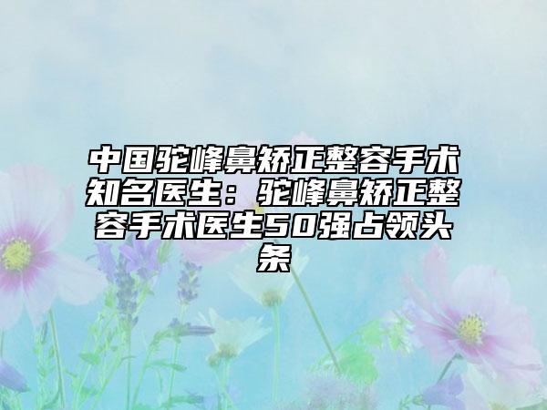 中国驼峰鼻矫正整容手术知名医生：驼峰鼻矫正整容手术医生50强占领头条