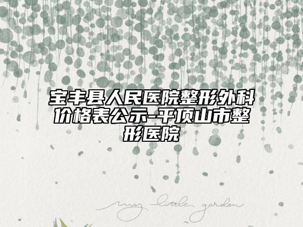 宝丰县人民医院整形外科价格表公示-平顶山市整形医院