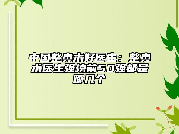 中国整鼻术好医生：整鼻术医生强榜前50强都是哪几个