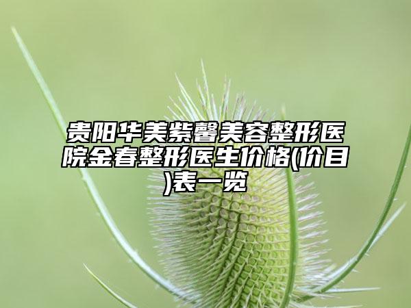 贵阳华美紫馨美容整形医院金春整形医生价格(价目)表一览