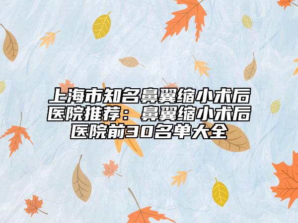上海市知名鼻翼缩小术后医院推荐：鼻翼缩小术后医院前30名单大全