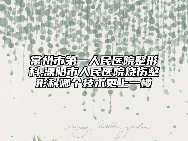 常州市第一人民医院整形科,溧阳市人民医院烧伤整形科哪个技术更上一楼