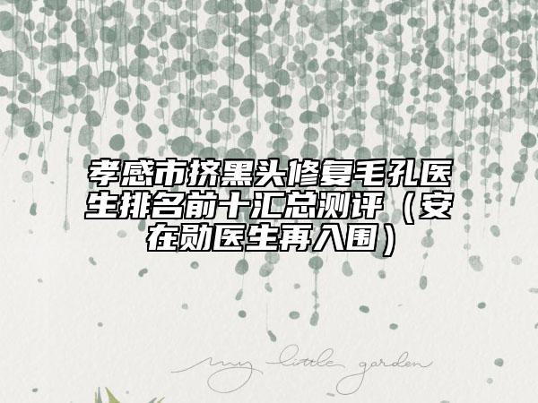 孝感市挤黑头修复毛孔医生排名前十汇总测评（安在勋医生再入围）