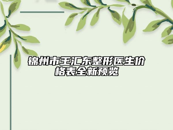 锦州市王汇东整形医生价格表全新预览