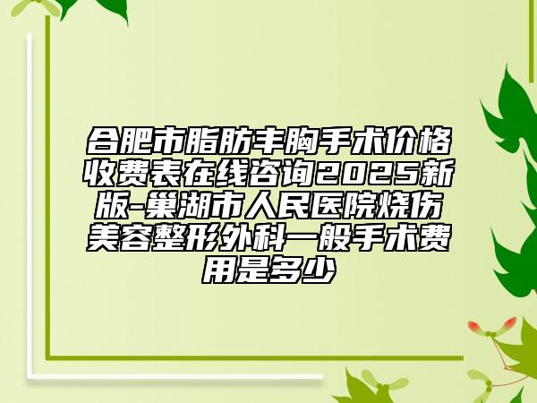 合肥市脂肪丰胸手术价格收费表在线咨询2025新版-巢湖市人民医院烧伤美容整形外科一般手术费用是多少