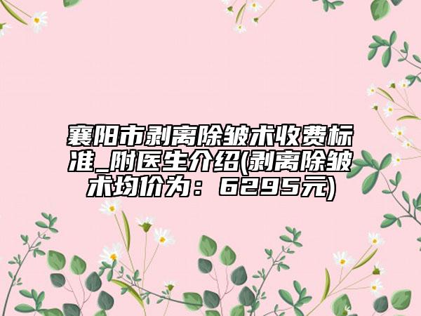襄阳市剥离除皱术收费标准_附医生介绍(剥离除皱术均价为：6295元)