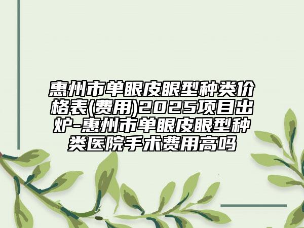 惠州市单眼皮眼型种类价格表(费用)2025项目出炉-惠州市单眼皮眼型种类医院手术费用高吗