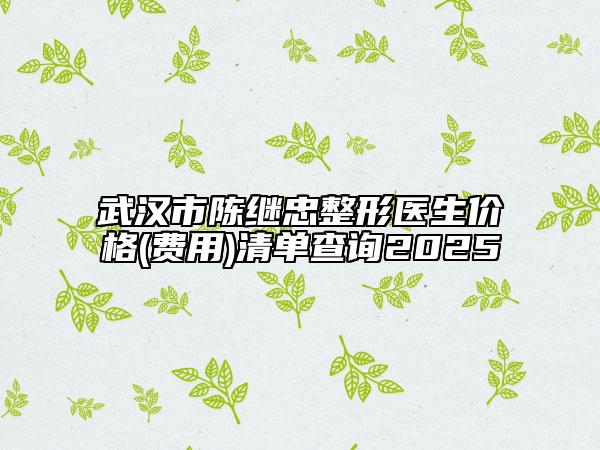 武汉市陈继忠整形医生价格(费用)清单查询2025
