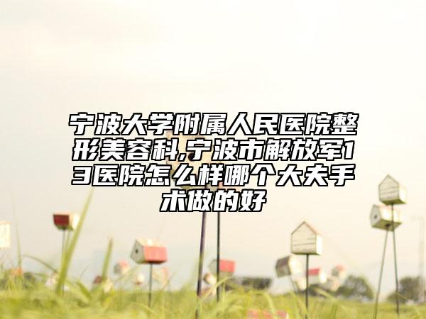 宁波大学附属人民医院整形美容科,宁波市解放军13医院怎么样哪个大夫手术做的好