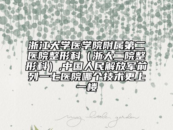 浙江大学医学院附属第二医院整形科（浙大二院整形科）,中国人民解放军前列一七医院哪个技术更上一楼