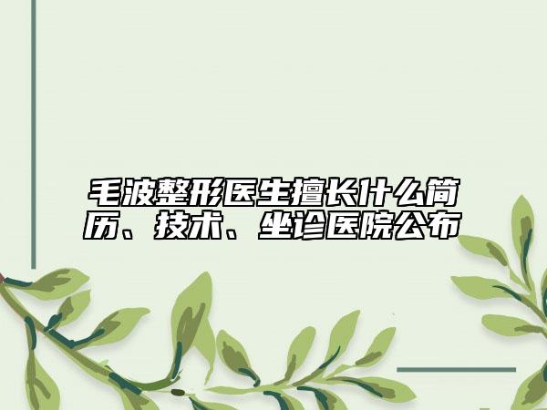 毛波整形医生擅长什么简历、技术、坐诊医院公布