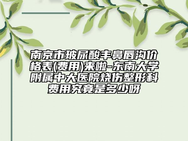 南京市玻尿酸丰鼻唇沟价格表(费用)来啦-东南大学附属中大医院烧伤整形科费用究竟是多少呀