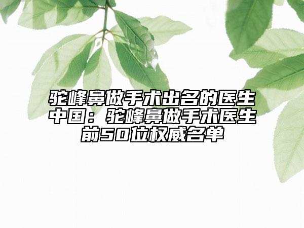 驼峰鼻做手术出名的医生中国：驼峰鼻做手术医生前50位权威名单