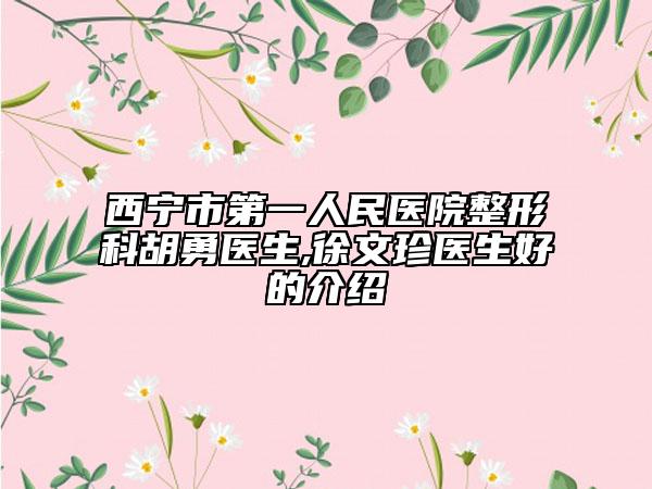 西宁市第一人民医院整形科胡勇医生,徐文珍医生好的介绍
