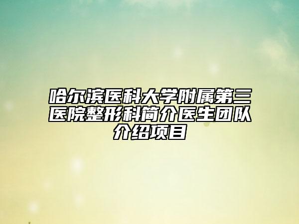 哈尔滨医科大学附属第三医院整形科简介医生团队介绍项目