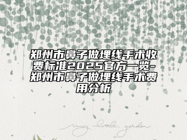 郑州市鼻子做埋线手术收费标准2025官方一览-郑州市鼻子做埋线手术费用分析